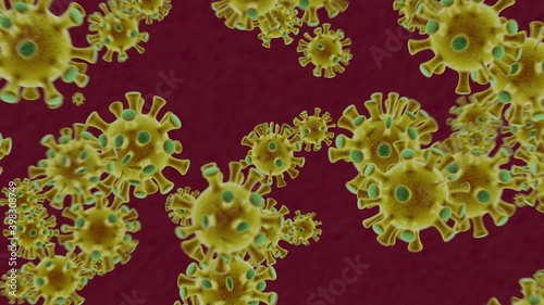 Enlarged models background of Coronavirus bacterias in the red blood. photo