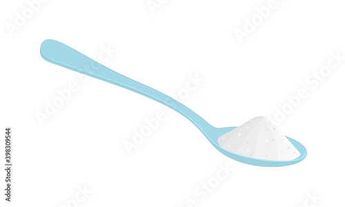 Spoon with salt or sugar isolated on white background. Cooking ingredirnts. Making tea or coffee. Vector flat illustration.
