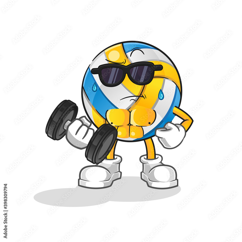 volleyball lifting dumbbell vector. cartoon character