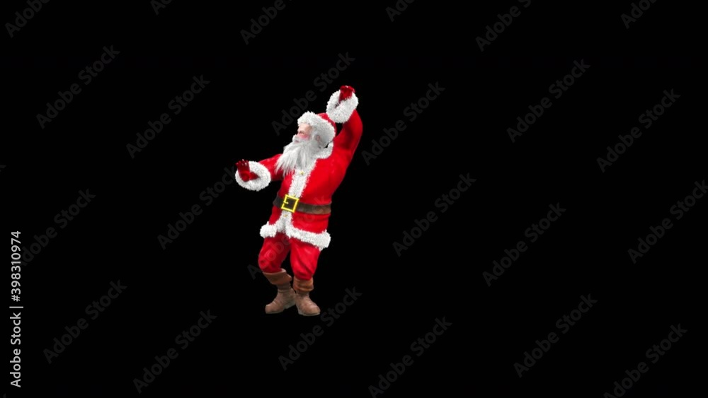 Merry christmas and happy new year, 3d rendering, santa claus Dancing, Animation Loop  composition 3d mapping cartoon, Included in the end of the clip with Alpha matte.