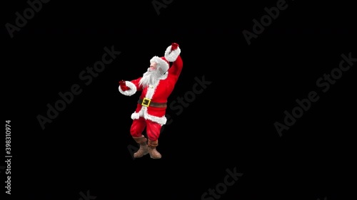 Merry christmas and happy new year, 3d rendering, santa claus Dancing, Animation Loop  composition 3d mapping cartoon, Included in the end of the clip with Alpha matte. photo