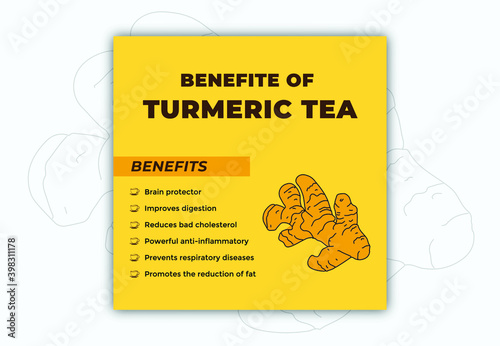 BENEFITS of turmeric tea social media promotion design photo
