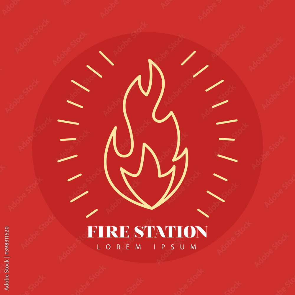 fire flame line style icon in red background