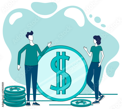 Business investment.The concept of saving, earning and investing money in business projects.Flat vector illustration, in the style of hand drawing.