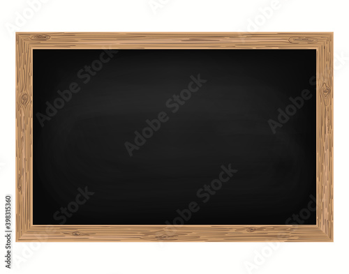Blackboard background and wooden frame, rubbed out dirty chalkboard, vector