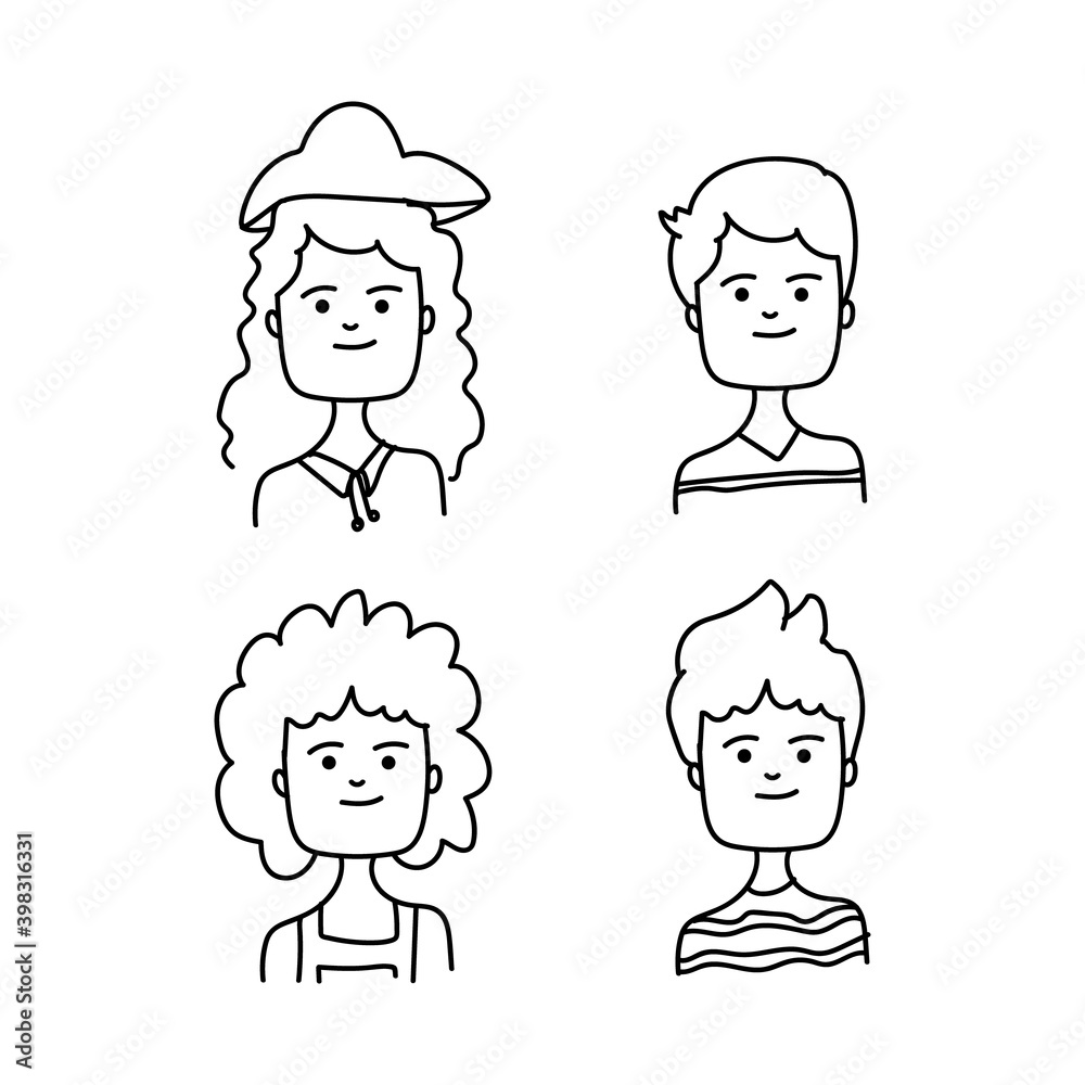 Line art cartoon people avatar collection on white background Line art cartoon people avatar collection on white background