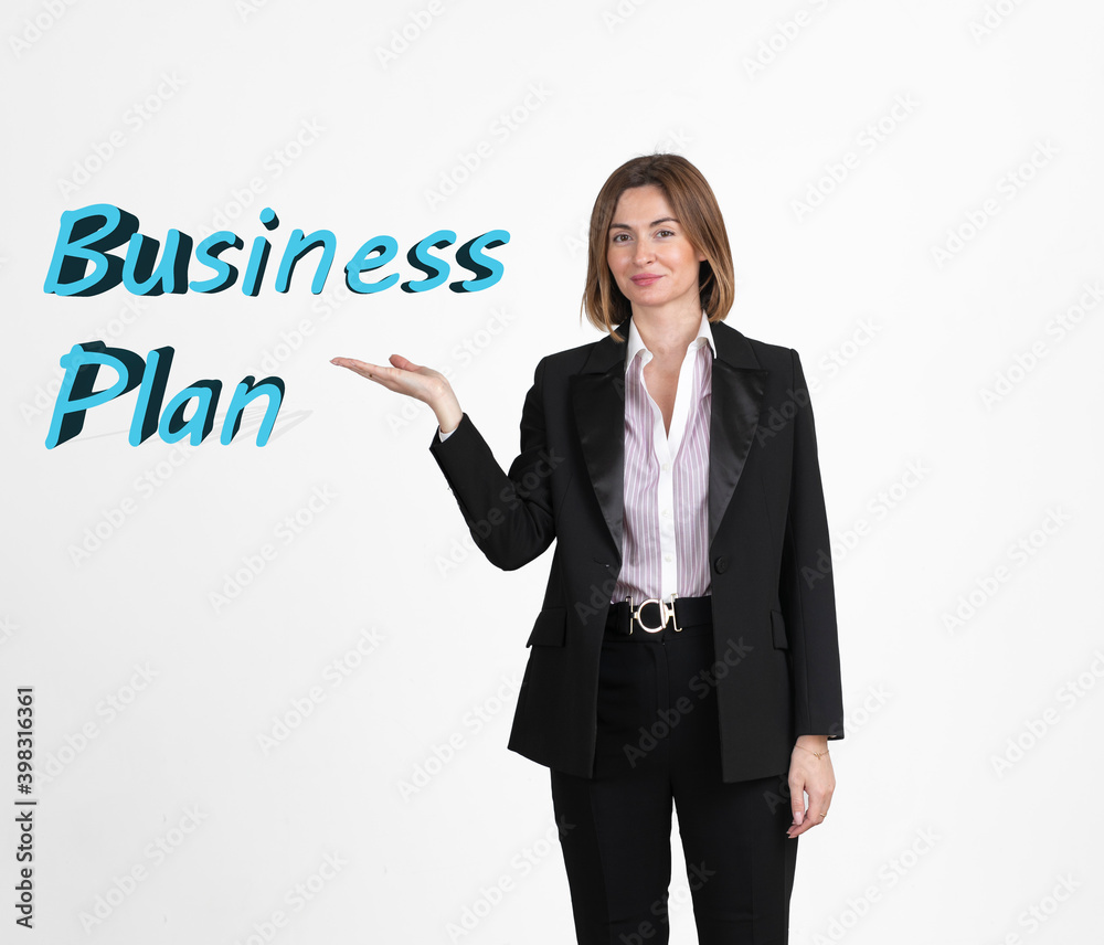 Young and attractive business woman demonstrating business plan isolated on white Young and attractive business woman demonstrating business plan isolated on white