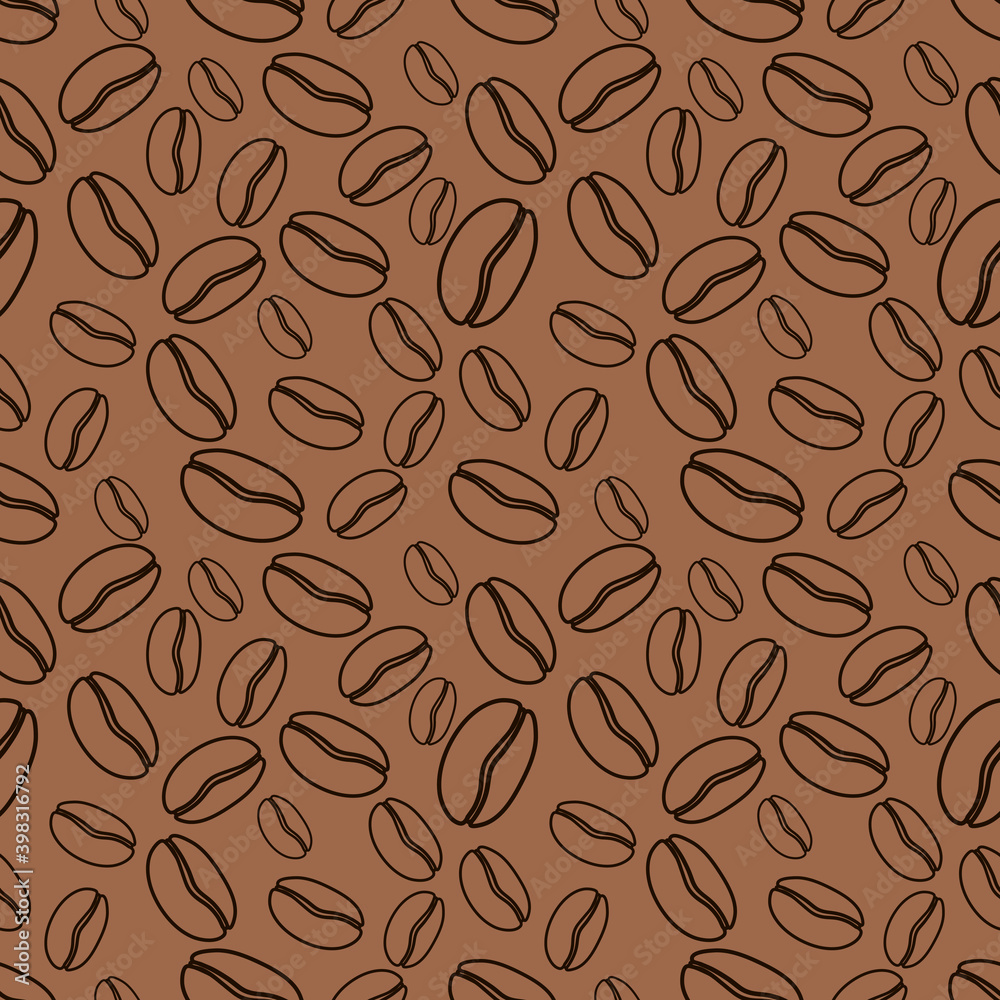 Brown coffee beans. Coffe seamless vector pattern. Suitable for wrapping paper, fabric printing, coffee shop, restaurant, cafe Brown coffee beans. Coffe seamless vector pattern. Suitable for wrapping paper, fabric printing, coffee shop, restaurant, cafe