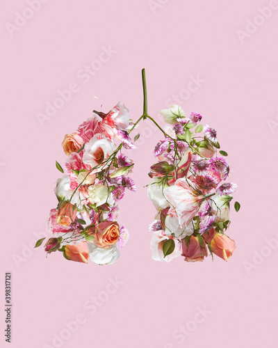 Shape of lungs made from flowers. photo