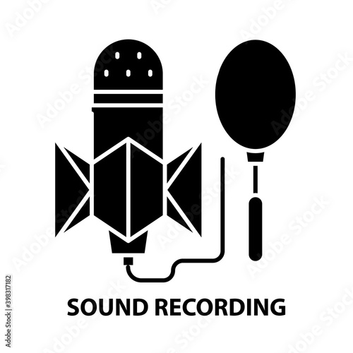 sound recording icon, black vector sign with editable strokes, concept illustration