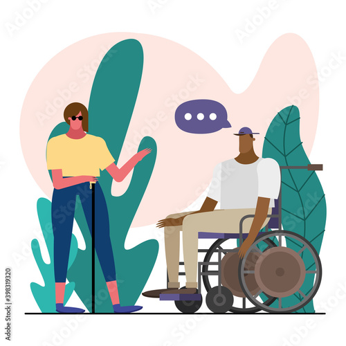 couple blind and wheelchair characters