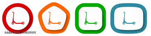Scooter, sport, activity, vehicle, vector icon set, flat design buttons on white background