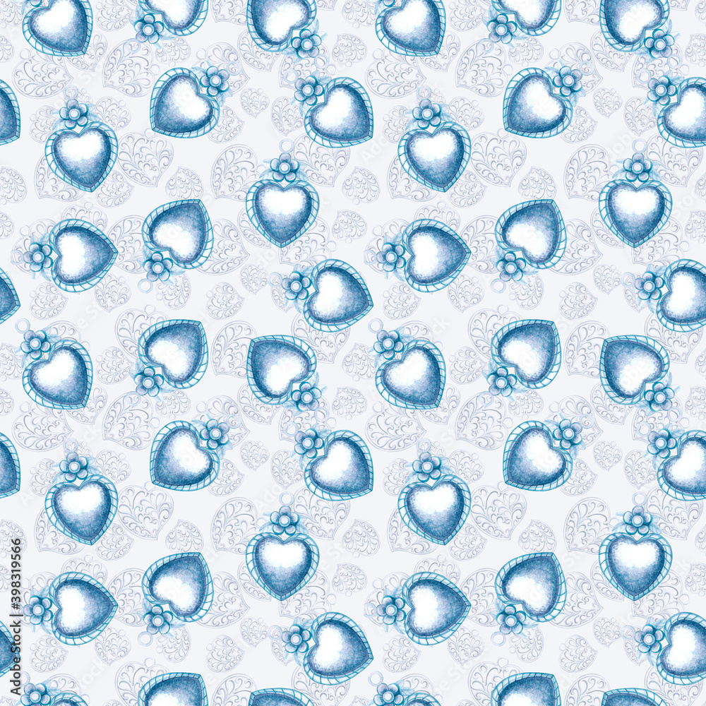 seamless pattern with metal pendants in the shape of a heart on a light gray seamless pattern with metal pendants in the shape of a heart on a light gray