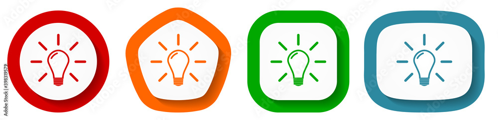 Idea, solution, bulb, innovation vector icon set, flat design buttons on white background Idea, solution, bulb, innovation vector icon set, flat design buttons on white background