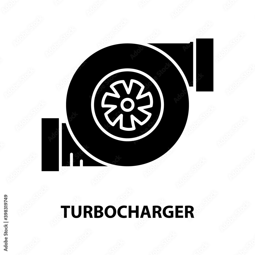turbocharger icon, black vector sign with editable strokes, concept illustration turbocharger icon, black vector sign with editable strokes, concept illustration