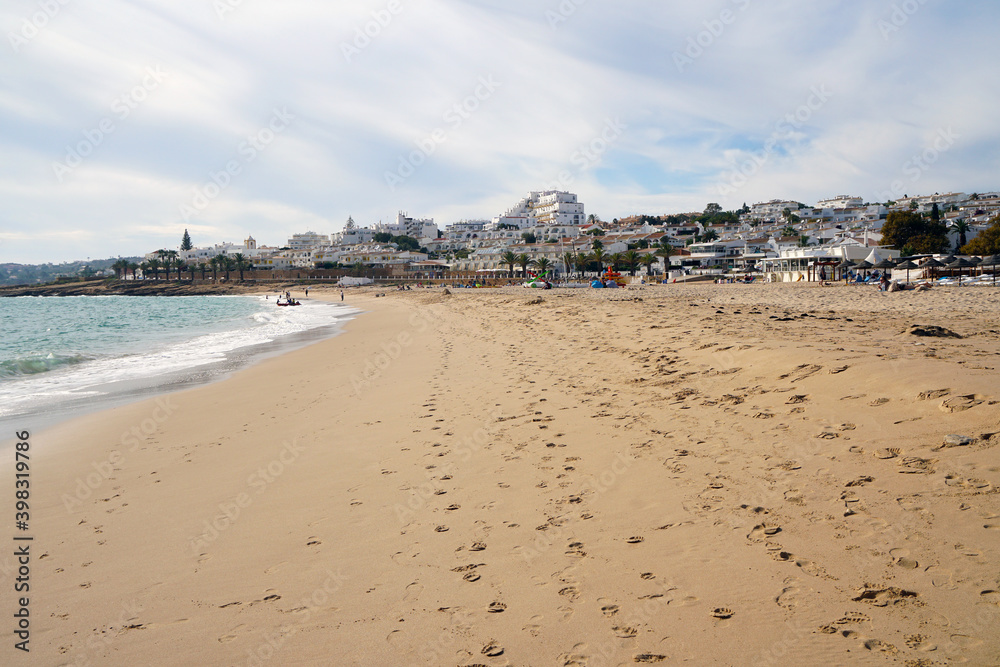 View over the little coastal village of Praia da Luz next to Lagos in Portugals Algarve