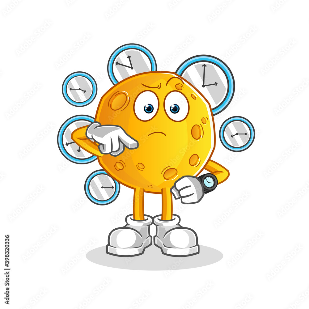 Fototapeta premium moon with wristwatch cartoon. cartoon mascot vector