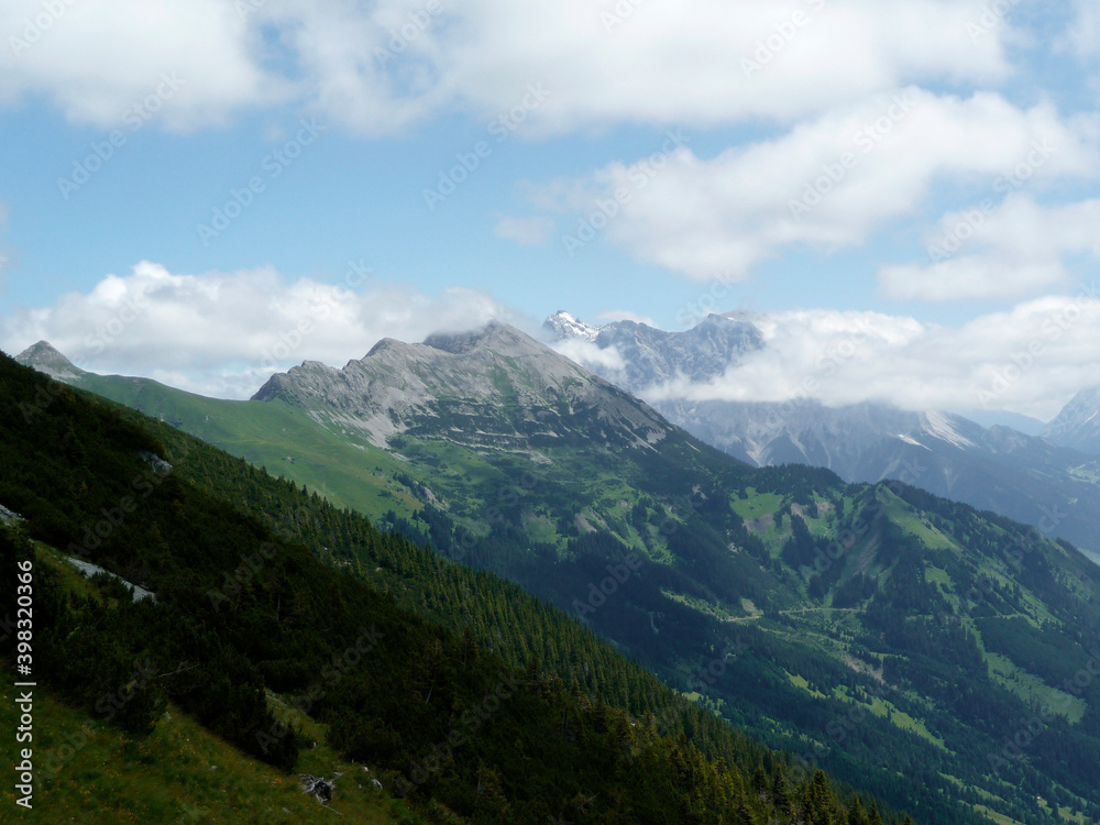 Mountain hiking through Ammergau Alps, Tyrol, Austria