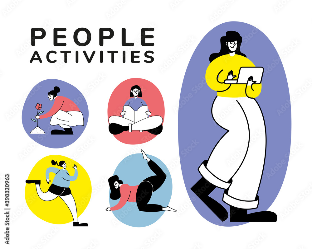 Obraz premium group of women practicing activity characters