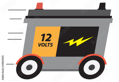 Cartoon Car Battery on Wheels