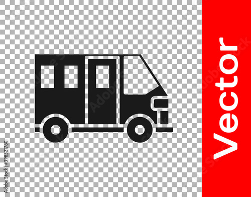 Black School Bus icon isolated on transparent background. Public transportation symbol. Vector Illustration.