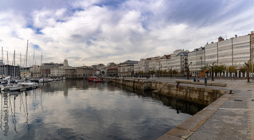 Fototapeta premium yacht harbor and marina in downtown La Coruna
