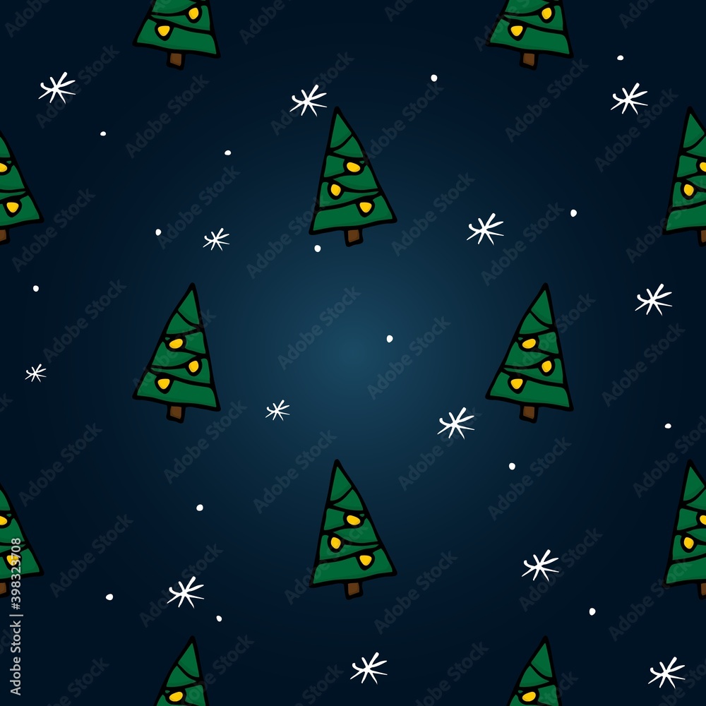 Seamless pattern with hand drawn holiday tree. Doodle style vector textures on colored background. For wallpaper, packaging, posters, cards or other design. Seamless pattern with hand drawn holiday tree. Doodle style vector textures on colored background. For wallpaper, packaging, posters, cards or other design.