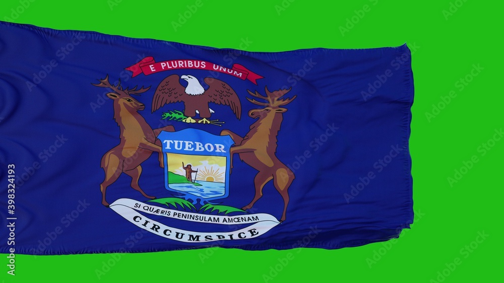 Flag of Michigan on Green Screen. Perfect for your own background using green screen. 3d rendering