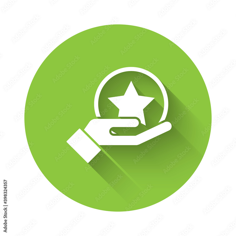 White USA Independence day icon isolated with long shadow. 4th of July. United States of America country. Green circle button. Vector. White USA Independence day icon isolated with long shadow. 4th of July. United States of America country. Green circle button. Vector.