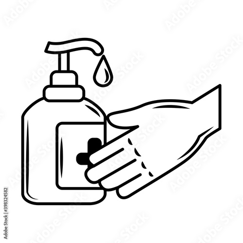 medical wear apply gel disinfect in hands, protective equipment sketch icon