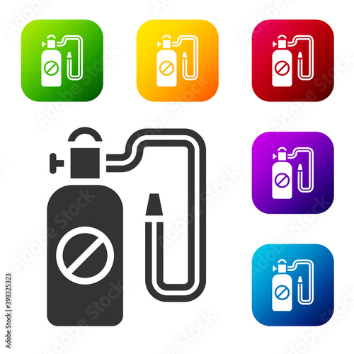 Black Pressure sprayer for extermination of insects icon isolated on white background. Pest control service. Disinfectant sprayer. Set icons in color square buttons. Vector.