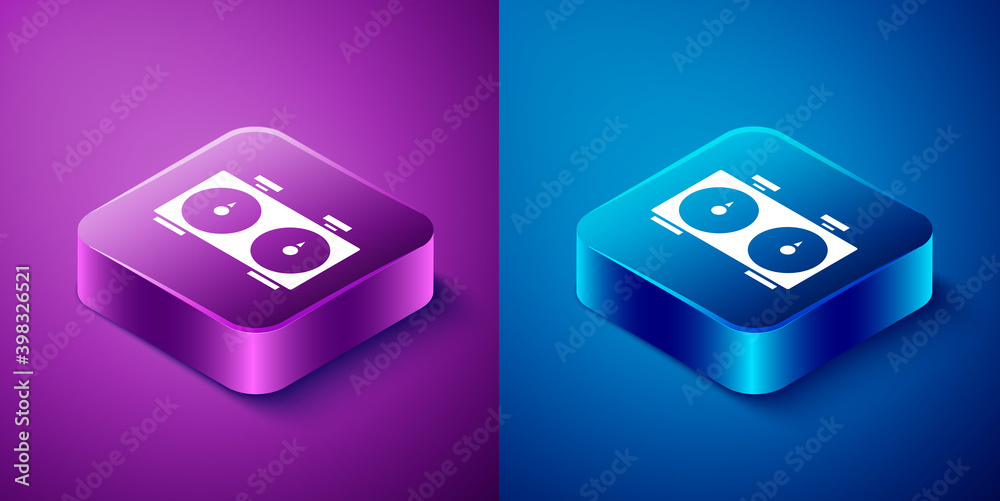 Isometric Time chess clock icon isolated on blue and purple background. Sport equipment. Square button. Vector. Isometric Time chess clock icon isolated on blue and purple background. Sport equipment. Square button. Vector.