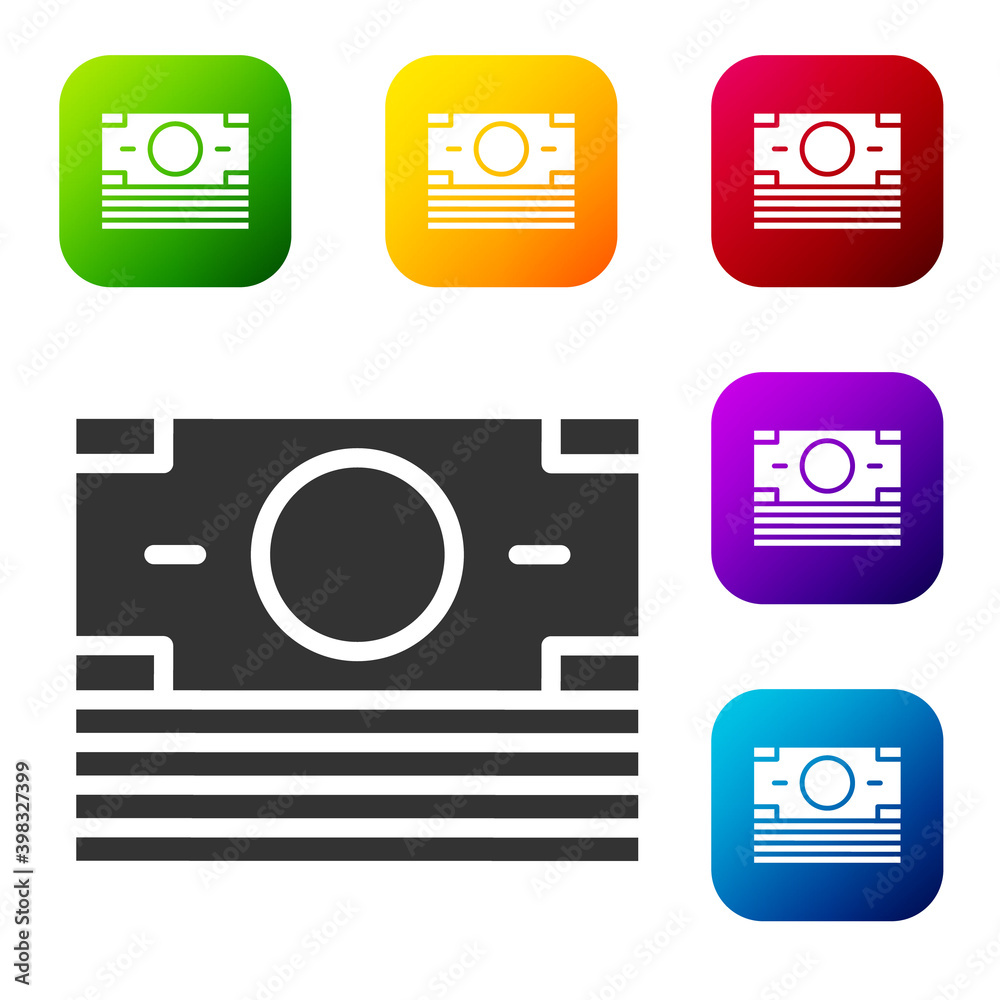 Black Stacks paper money cash icon isolated on white background. Money banknotes stacks. Bill currency. Set icons in color square buttons. Vector. Black Stacks paper money cash icon isolated on white background. Money banknotes stacks. Bill currency. Set icons in color square buttons. Vector.