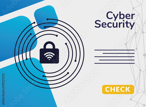 cyber security infographic with wifi waves in padlock and circuit around