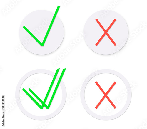 Set of icons: double check, check mark and reject. 