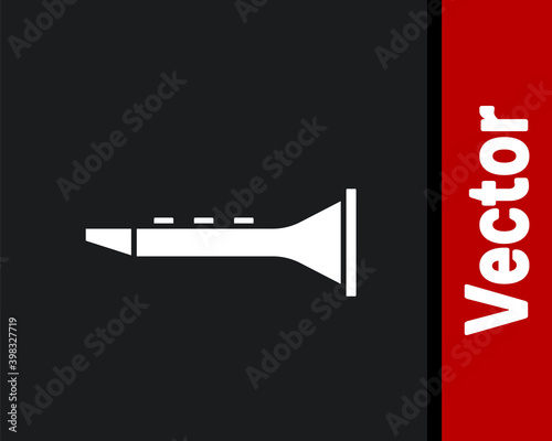 White Clarinet icon isolated on black background. Musical instrument. Vector.