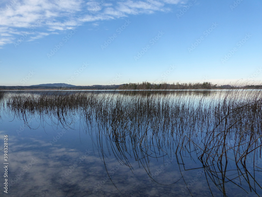 Lake Staffelsee, nature landscape with mountain panorma, Bavaria, Germany