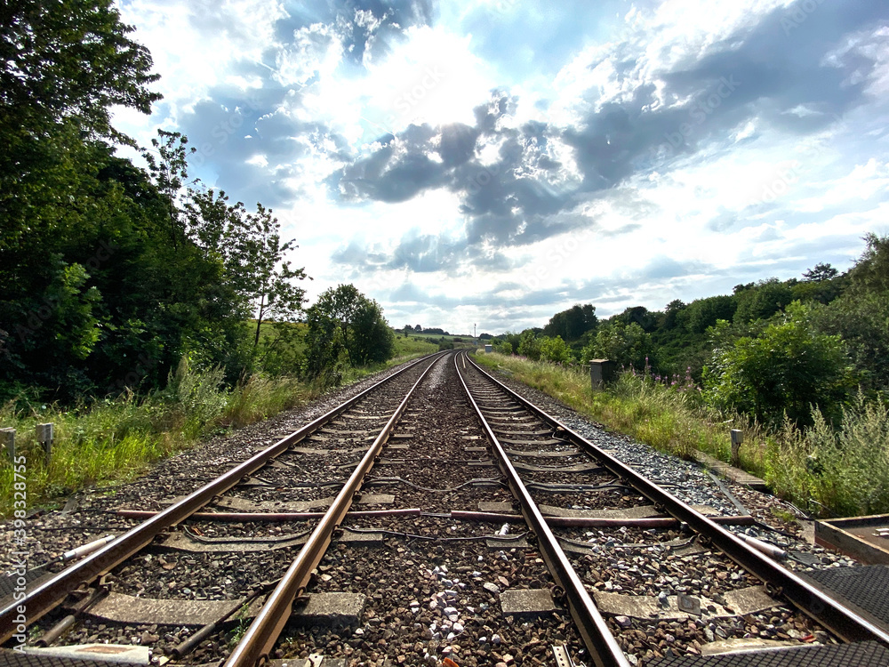 Leeds to Bradford railway line, on a cloudy day in Pudsey, Leeds, UK Leeds to Bradford railway line, on a cloudy day in Pudsey, Leeds, UK