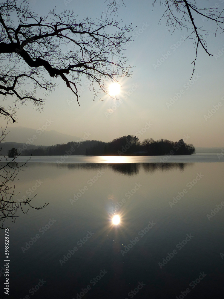 Lake Staffelsee, nature landscape with mountain panorma, Bavaria, Germany Lake Staffelsee, nature landscape with mountain panorma, Bavaria, Germany