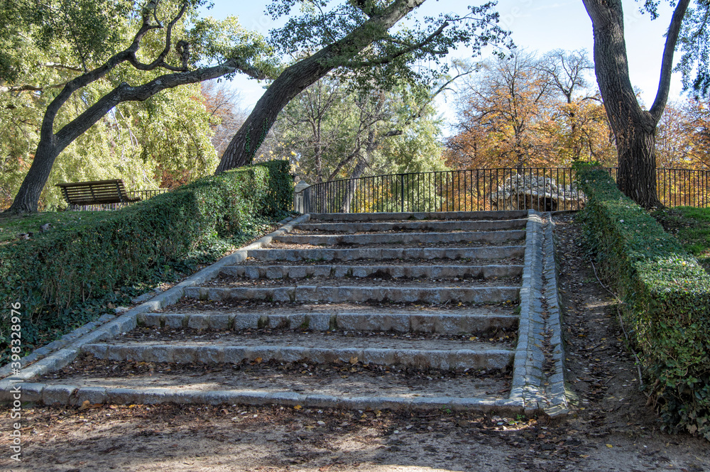 stone steps in the Retiro park in Madrid. Spain stone steps in the Retiro park in Madrid. Spain