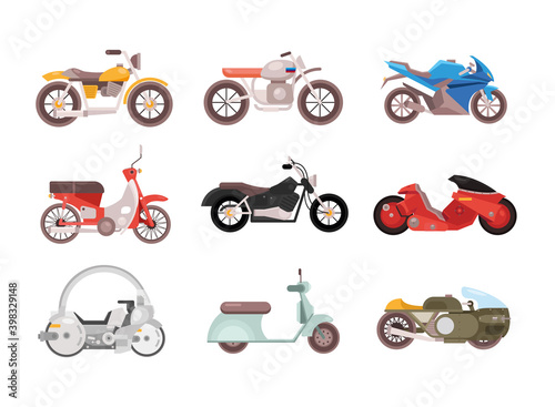 bundle of nine motorcycles vehicles differents styles