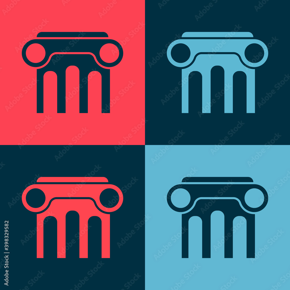 Pop art Law pillar icon isolated on color background. Vector.