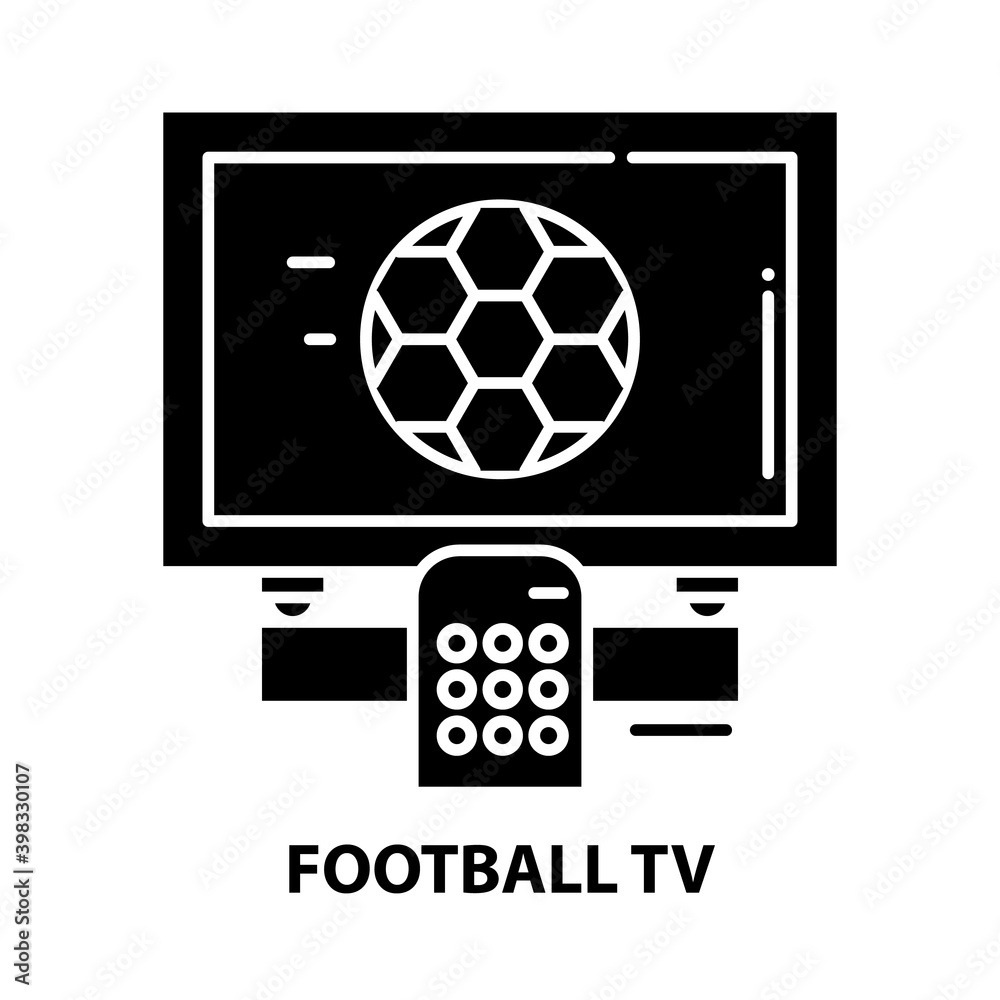 football tv icon, black vector sign with editable strokes, concept illustration football tv icon, black vector sign with editable strokes, concept illustration