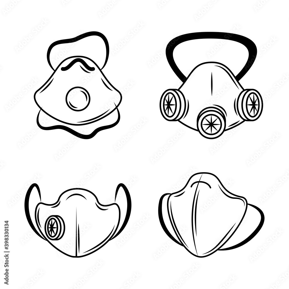 medical wear, set different masks protective equipment sketch style medical wear, set different masks protective equipment sketch style