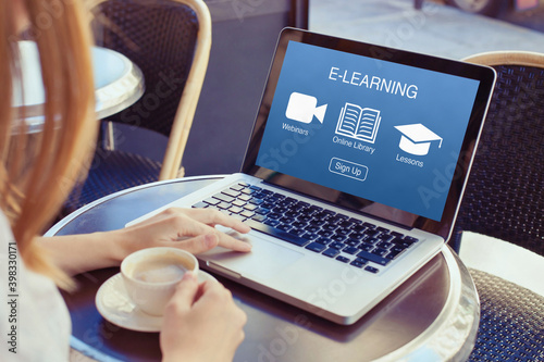 e-learning and online education concept, student searching webinars and courses on internet