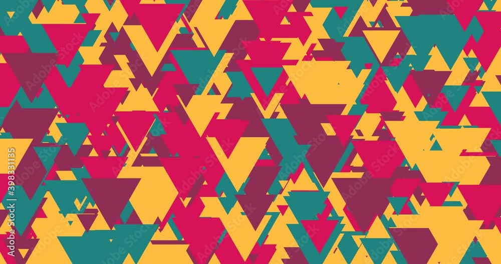 Colorful abstract triangles slowly moving. Abstract geometric motion 4k animation with polygon shapes. Modern screensaver.