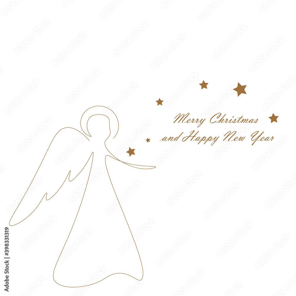 Christmas card with angel line drawing, vector illustration Christmas card with angel line drawing, vector illustration
