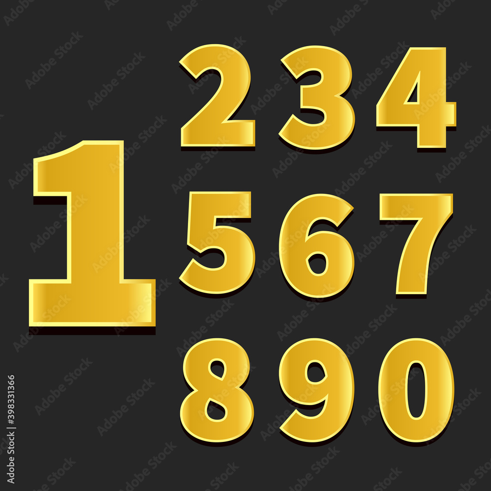 Collection of gold numbers. Shining design elements metallic elegant set vector illustration Collection of gold numbers. Shining design elements metallic elegant set vector illustration