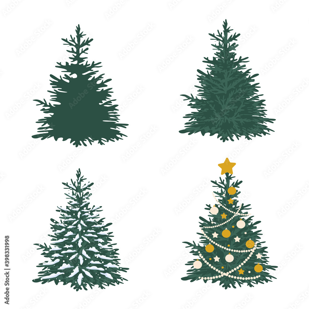 Obraz premium Vector set of Christmas trees. Template for fun decorations. Merry Christmas and a Happy New Year.