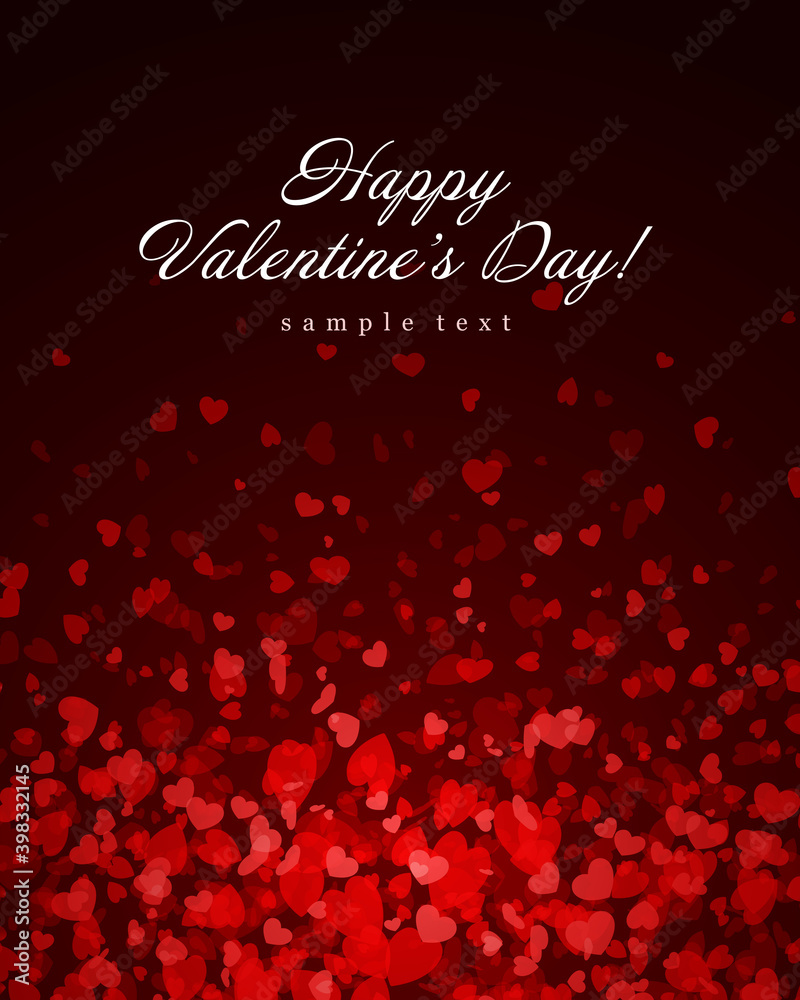 Valentines day background glowing and falling hearts confetti with place for wish design vector Illustration